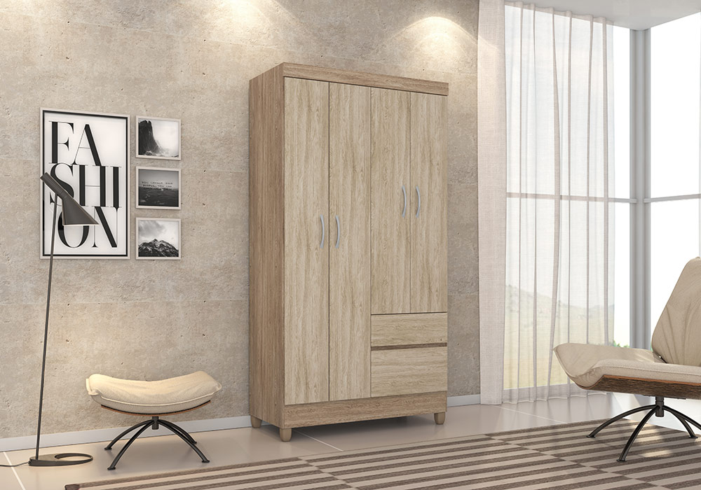 Armoire de Rangement 4 Portes 2 Tiroirs KitM