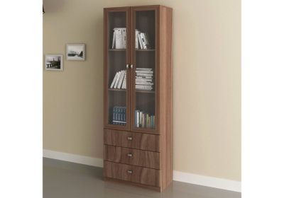 Bibliothèque Vitrée 2 Portes avec 3 Tiroirs PROMOS reunion pas cher