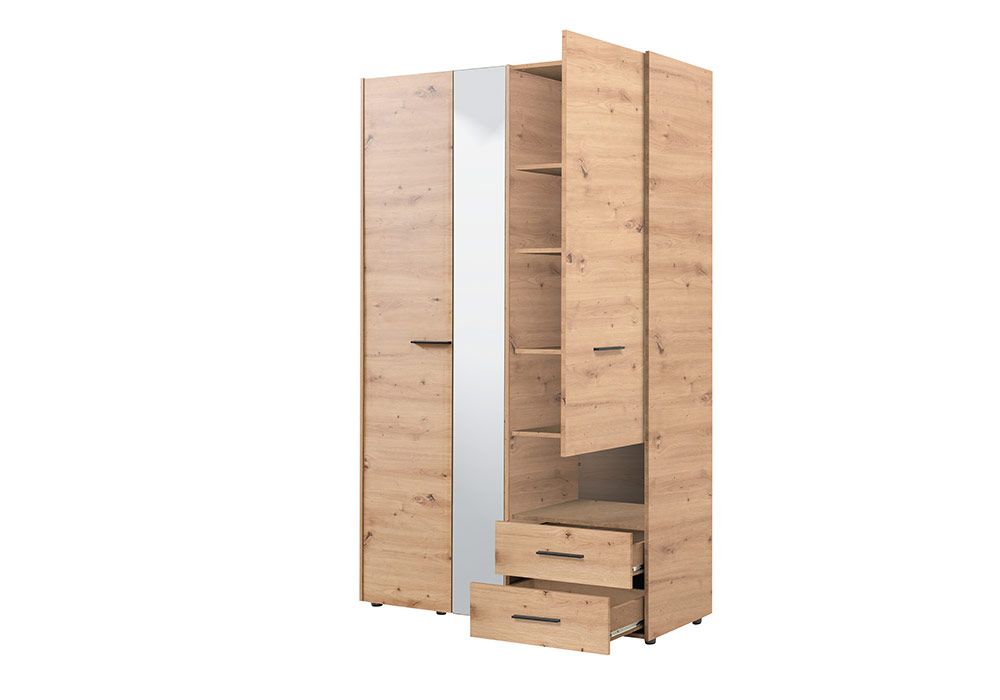 Armoire 3 Portes 2 Tiroirs Léon coloris artisan oak / noir ou blanc KitM