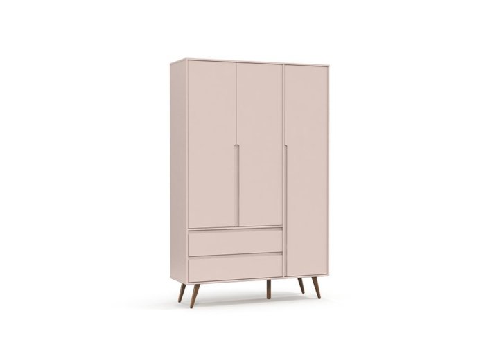 Armoire 3 Portes / 2 Tiroirs Rétro Rose en pin massif KitM