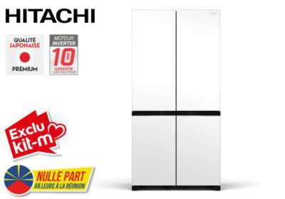 Réfrigérateur Combiné 4 Portes Verre Mat Blanc Ouverture Automatique des Portes 638L Hitachi (RWB640VRU0X) Exclu Kit-M !!! reunion pas cher
