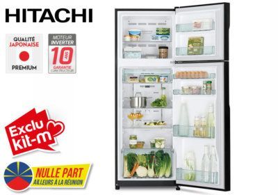 Réfrigérateur 2 Portes 290L Gris Brillant Hitachi (RH351PRU0) Exclu Kit-M !!! reunion pas cher