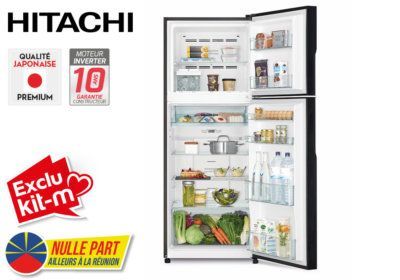 Réfrigérateur 2 Portes 366L Gris Brillant Hitachi (RVX441PRU9) Exclu Kit-M !!! reunion pas cher