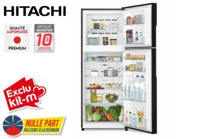 Réfrigérateur 2 Portes 366L Gris Brillant Hitachi (RVX441PRU9) PROMOS reunion pas cher