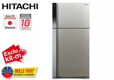 Réfrigérateur 2 Portes 510L Gris Brillant Hitachi (RV611PRU0) Exclu Kit-M !!! reunion pas cher