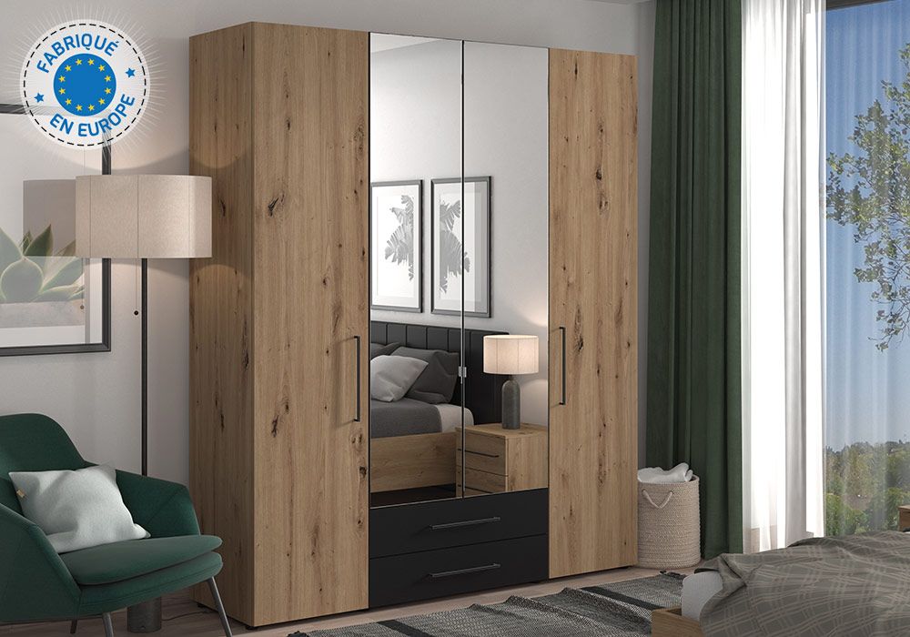 Armoire 4 Portes avec Miroir (Chambre à Coucher Sardinia) KitM