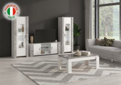 Argentier 1 Porte avec Éclairage LED (Collection Vivaldi Blanche / Marbre Gris) Les Meubles reunion pas cher