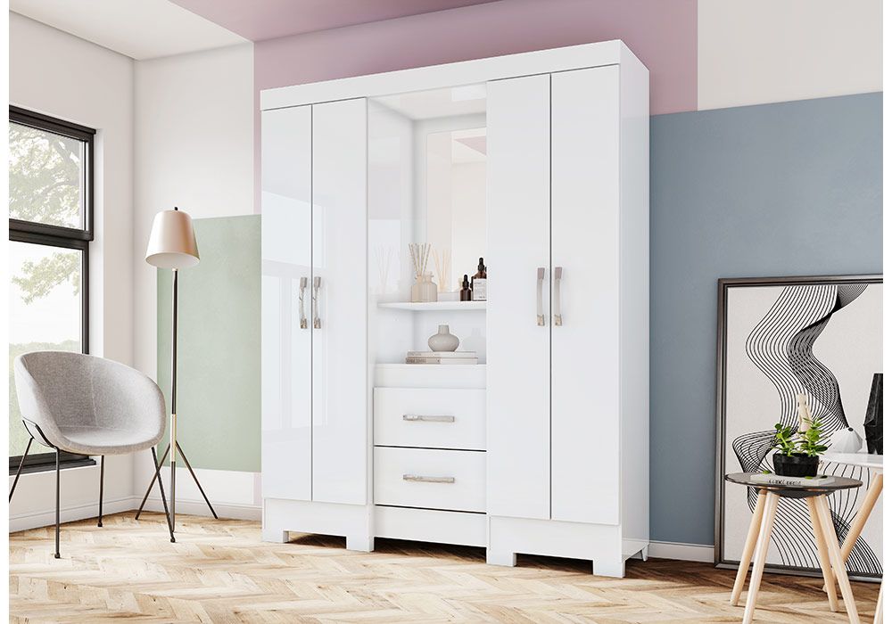 Armoire 4 Portes 2 Tiroirs avec Miroir Mobilier moderne - Kit-M