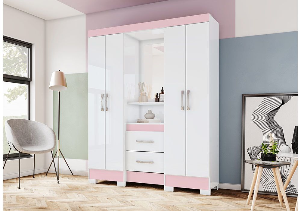 Armoire 4 Portes 2 Tiroirs avec Miroir LES BONNES AFFAIRES reunion pas cher