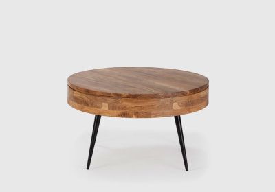 Table de Salon Ronde en Bois d’Acacia avec Plateau Ouvrant Kali Les Meubles Exotiques reunion pas cher