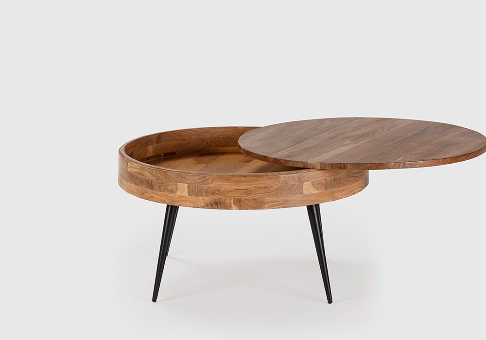 Table de Salon Ronde en Bois d’Acacia avec Plateau Ouvrant Kali Les Meubles Exotiques reunion pas cher
