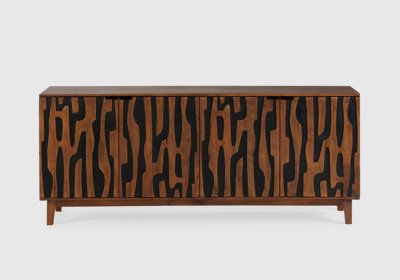 Buffet Bas 4 Portes en Bois de Manguier Kantu Les Meubles Exotiques reunion pas cher