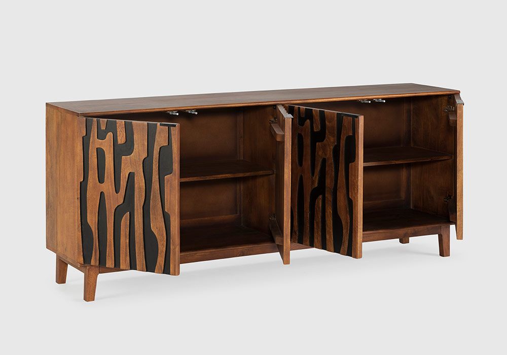 Buffet Bas 4 Portes en Bois de Manguier Kantu Les Meubles Exotiques reunion pas cher