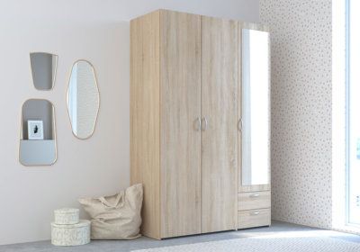 Armoire 3 Portes 2 Tiroirs avec Miroir Daily Les Chambres à Coucher reunion pas cher