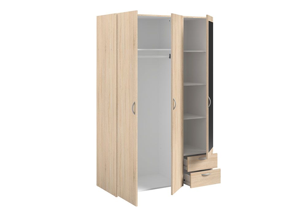 Armoire 3 Portes 2 Tiroirs avec Miroir Daily Les Chambres à Coucher reunion pas cher