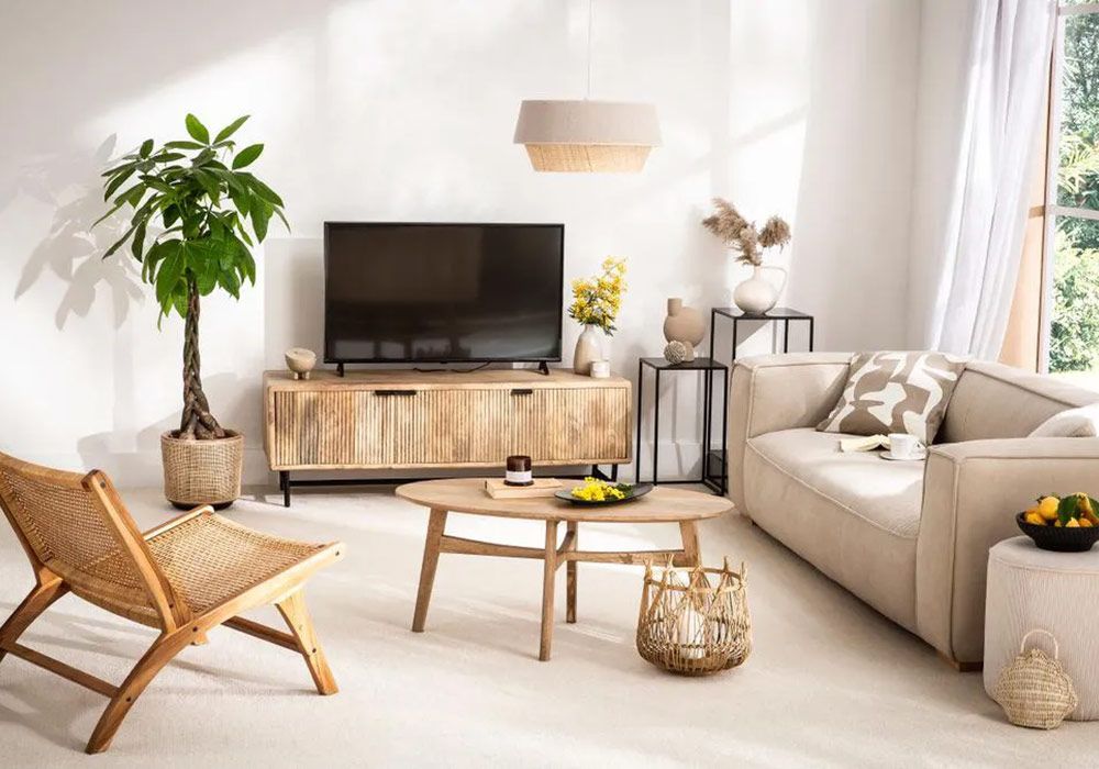 Meuble TV 3 Portes en Bois de Manguier (Collection Mundra) - Kit-M