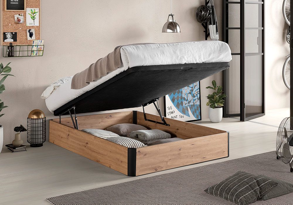 Lit Coffre 140x190cm Chêne / Noir Hypnos Les Chambres à Coucher reunion pas cher