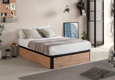 Lit Coffre 140x190cm Chêne / Noir Hypnos Les Chambres à Coucher reunion pas cher