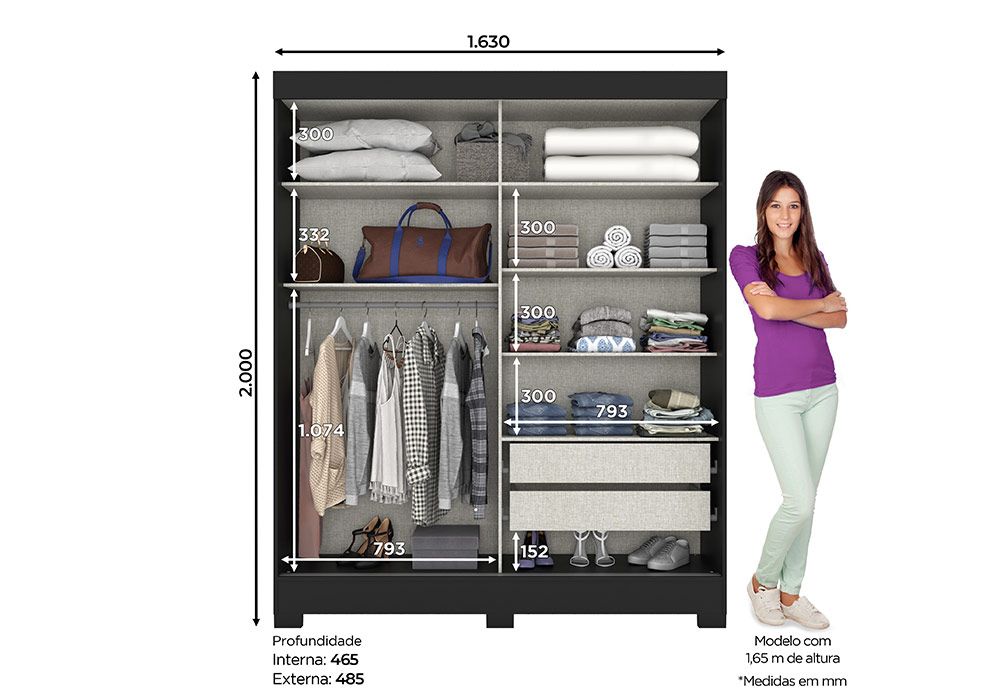 Armoire 2 Portes Coulissantes avec Miroir Navara - Kit-M