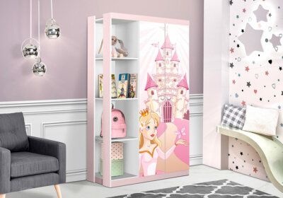 Armoire 2 Portes avec Étagères (Collection Princesa Rose) Les Chambres d'Enfants reunion pas cher