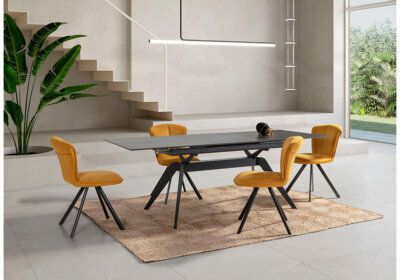 Ensemble Table Rectangulaire Céramique Noir avec 4 Chaises et 2 Fauteuils Lula LES BONNES AFFAIRES Les meubles qu'on aime !