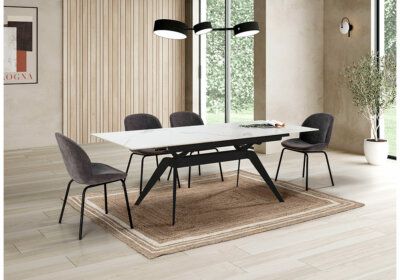 Ensemble Table Rectangulaire Céramique Blanche avec 4 Chaises et 2 Fauteuils Lula LES BONNES AFFAIRES Les meubles qu'on aime !