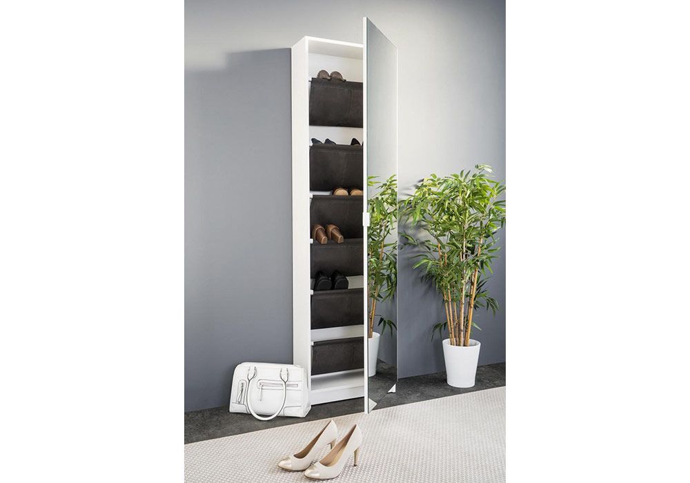 Armoire à Chaussures 1 Porte avec Miroir et Étagères - Kit-M