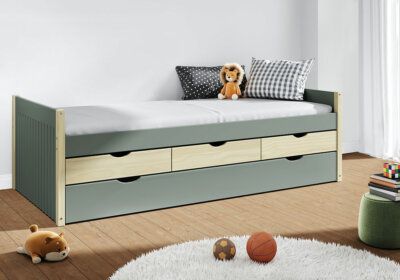 Lit Gigogne 90x190cm Vert Kaki/Naturel Valka Les Chambres d'Enfants Les meubles qu'on aime !
