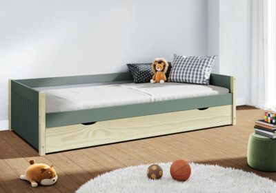 Lit Gigogne 90x190cm avec Tiroir-Lit Vert Kaki/Naturel Valka Les Chambres d'Enfants Les meubles qu'on aime !