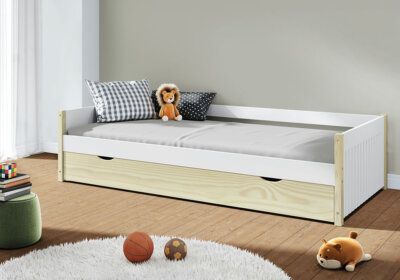 Lit Gigogne 90x190cm avec Tiroir-Lit Blanc/Naturel Cire Valka Les Chambres d'Enfants Les meubles qu'on aime !