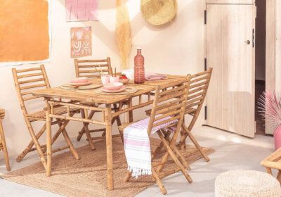 Ensemble Table avec 6 Chaises d’Extérieur en Bambou Valérie Les Jardins & Terrasses reunion pas cher