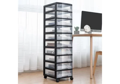 Tour de Rangement en Plastique 10 Tiroirs sur Roulettes