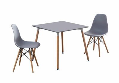 Ensemble Table Carrée et 2 Chaises Grises Scandinave