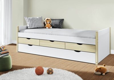 Lit Gigogne 90x190cm Blanc/Naturel Valka Chambres Enfant Votre Magasin de Meuble et Électroménager à La Réunion ! 2 Lit Gigogne 90x190cm Blanc/Naturel Valka