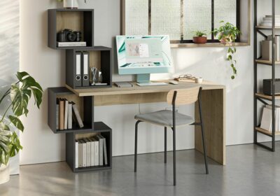 Bureau Étagères avec 4 Niches Chêne/Silky Noir Cubik