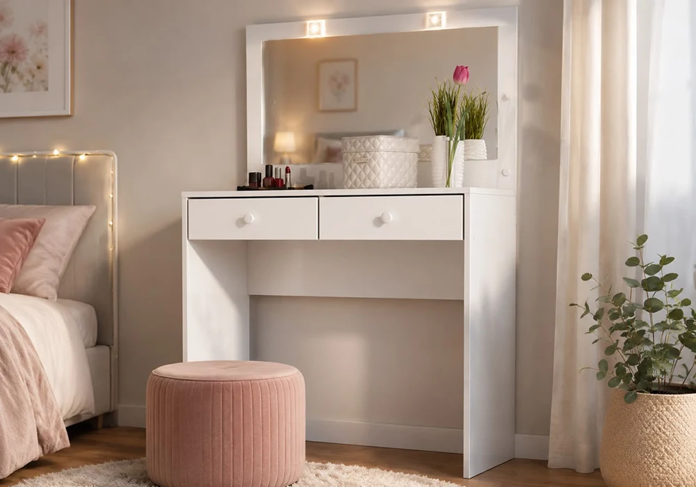 Coiffeuse 2 Tiroirs avec LED Armoires, Commodes & Chevets Votre Magasin de Meuble et Électroménager à La Réunion !