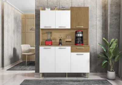 Buffet de Cuisine 6 Portes 1 Tiroir Blanc Supremo/Freijo Genova