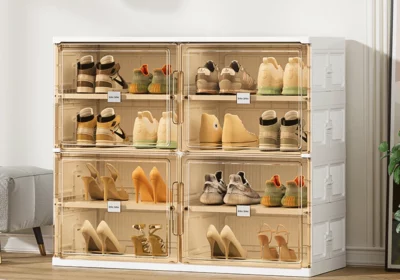 Meuble à Chaussures Double Pliable en Plastique 4 Portes DESTOCKAGE WEB Votre Magasin de Meuble et Électroménager à La Réunion !