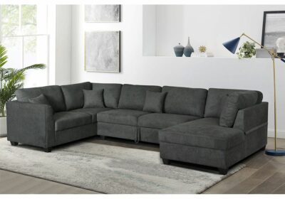 Salon d'Angle Panoramique avec Coffre de Rangement Noir