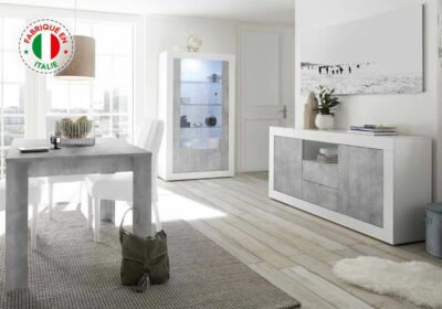 Argentier 2 Portes LED (Collection Amina Blanc/Béton)