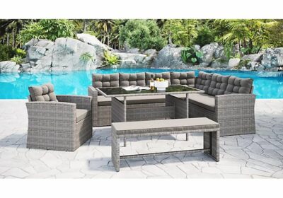 Salon d’Angle de Jardin avec 1 Table 1 Banc et 1 Fauteuil