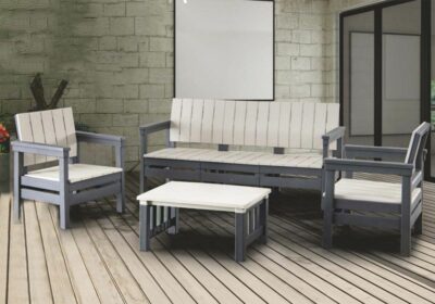 Salon de Jardin Canapé 3 Places avec 2 Fauteuils et Table