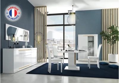 Vitrine 2 Portes avec Éclairage LED (Collection Dayana Blanc/Chêne Blond)