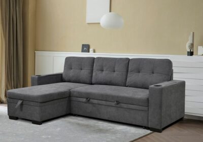 Salon d’Angle Convertible Gris Foncé