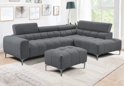 Salon d'Angle + Pouf Assorti Gris Lucca