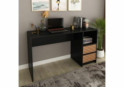 Bureau 2 Tiroirs Noir Merisier