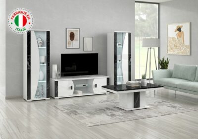 Argentier 1 Porte avec Éclairage LED (Collection Nevada Blanc/Marbre Noir) Meubles Votre Magasin de Meuble et Électroménager à La Réunion !