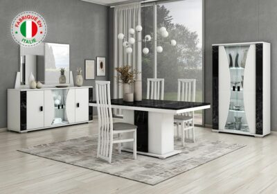 Salon d’Angle Convertible H8941 Angles Votre Magasin de Meuble et Électroménager à La Réunion ! 4 Miroir pour Enfilade (Collection Nevada Blanc/Marbre Noir)