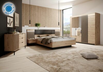 Lit LED 160x200cm avec 2 Chevets (Collection Tally)