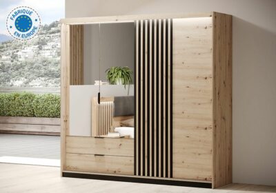 Armoire 4 Portes 2 Tiroirs avec Miroir LED (Collection Tally) Armoires, Commodes & Chevets Votre Magasin de Meuble et Électroménager à La Réunion ! 2 Armoire 4 Portes 2 Tiroirs avec Miroir LED (Collection Tally)